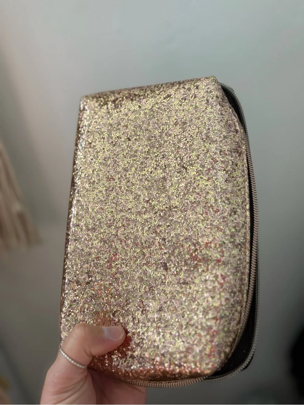Source Unknown Rose Gold Glitter Cosmetic Bag
